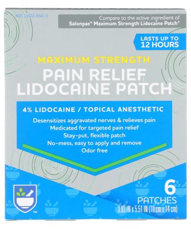 Rite Aid Maximum Strength Pain Relief Lidocaine Patch - 6 Count Maximum Strength for Aches Pains Back Neck Shoulder Muscle Soreness & Joint Pain Arthritis Topical Analgesic