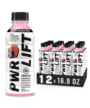 Whey Protein Water Sports Drink by PWR LIFT | Berry Strawberry | Keto, Vitamin B, Electrolytes, Zero Sugar, 10g of Protein | Post-Workout Energy Beverage | 16.9oz (Pack of 12)
