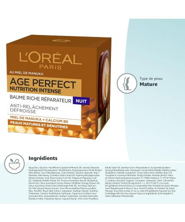 L'Or al Paris - Cr me de Nuit Anti- ge - Baume Riche R parateur - Concentr en Miel de Manuka & Calcium B5 - Pour Peaux Matures D nutries - Nutrition Intense - Age Perfect - 50 ml Baume Nuit 50 ml (Lot de 1) - Buy Online on GoSupps.com