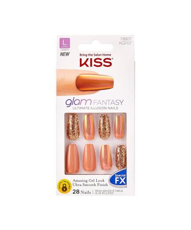 KISS Glam Fantasy Ultimate Illusion Nails Kit - Don't Lose My Number - Glue-On Nails with Pink Gel Glue - Mini Nail File - 28 Glue On Nails Solid/Glitter - Buy Online on GoSupps.com