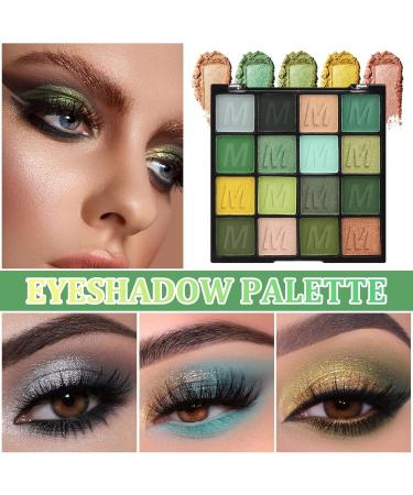 Green Eyeshadow Palette Makeup 16 Colors Highly Pigmented Long Lasting Waterproof Glitter Eye Shadow Plattet Blendable Forest Green Yellow Colorful Matte Eyeshadow Makeup Palette for Women - Buy Online on GoSupps.com