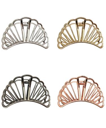 TANG SONG 4PCS Fan-shaped Large Metal Hair Claw Clips Hair Catch Barrette Jaw Clamp for Women Half Bun Hairpins for Thick Hair(Silver+Gold+Rose Gold+Black)