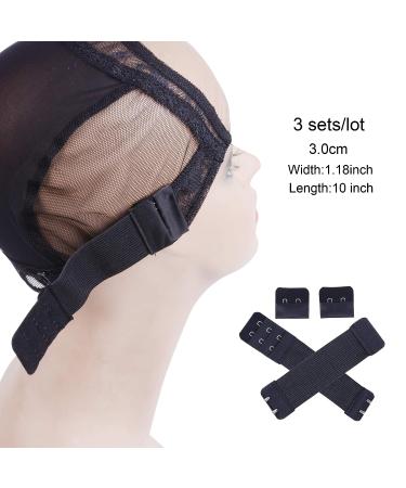 YANTAISIYU 3-Piece Black Adjustable Elastic Wig Straps with Hooks | Front Lace Wig Grip Bands for DIY Wig Making (3.0cm Width) - Buy Online on GoSupps.com