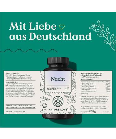 Nature Love Night - 90 Capsules with Natural Melatonin Ashwagandha & Valerian - Sleep Aid Made in Germany - Buy Online on GoSupps.com