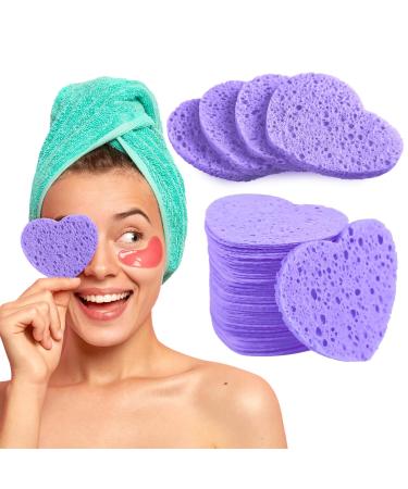Compressed facial sponges for cleaning flower -shaped facial sponges for the facial cleaning exfoliator sponge compressed facial sponge for beauticians (heart -shaped | purple)