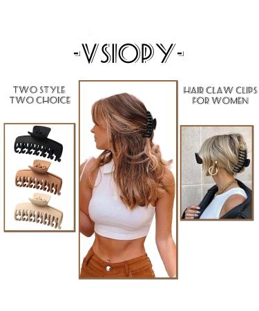 Vsiopy 6 Pack Medium Large Claw Clips - Strong Hold Matte Hair Jaw Clips for Women & Girls - 3.5 Inch Double Row Clips for Thick & Thin Hair in Black, Beige, Brown - Buy Online on GoSupps.com