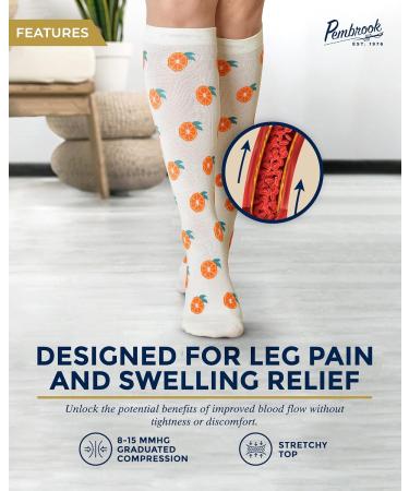 Pembrook Light Compression Socks for Women - 6 Pairs | 8-15 mmHg Cotton | Stylish Circulation Support in Medium Fruit Prints - Buy Online on GoSupps.com