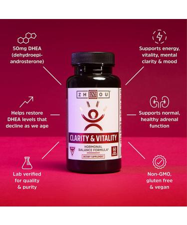 Zhou Clarity and Vitality 50mg Hormonal Balance Formula for Healthy Aging - 60 Vegan Capsules - Buy Online on GoSupps.com