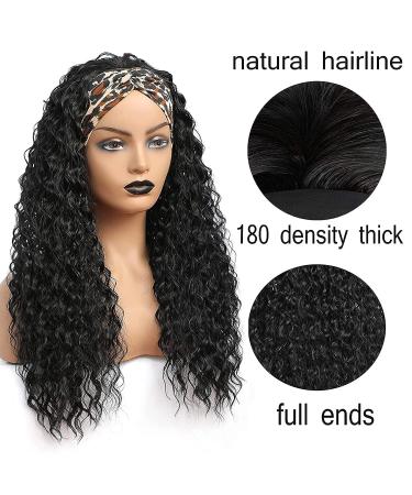 26 Inch Black Water Wave Headband Wig | Synthetic Curly Half Wig with Headband Attached | 180% Density for Daily Wear - Buy Online on GoSupps.com