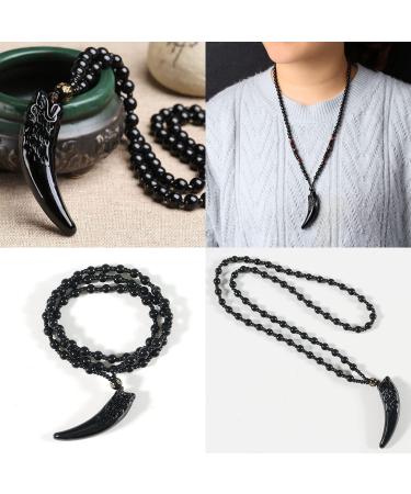 Soulful Black Onyx Crystal Bridge Bracelet and Obsidian Wolf Tooth Necklace Set - Buy Online on GoSupps.com
