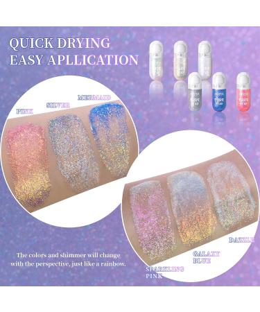 Pheral Roll-On Body Glitter Gel | Mermaid Makeup Festival Rave Accessories | Holographic Face Paint & Hair Glitter | Sparkling Body Shimmer for Halloween & Rave Parties (06 Pink) - Buy Online on GoSupps.com