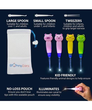 BonnyEars LED Ear Wax Removal Tool for Kids & Adults | Stainless Steel Earwax Remover Kit with Tweezers & Spoon | Safe & Gentle Ear Cleaning Solution - Buy Online on GoSupps.com