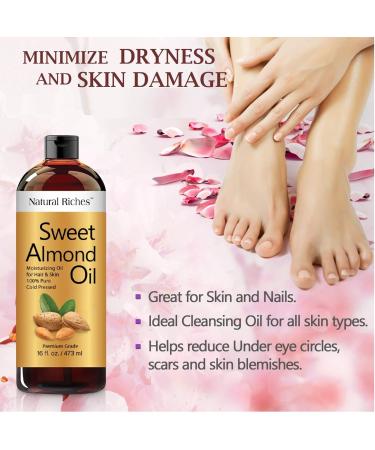 Natural Riches Sweet Almond Oil - 16 FL oz | Cold Pressed Pure & Hexane Free | Vitamin E for Skin & Body Massage | Made in USA - Buy Online on GoSupps.com
