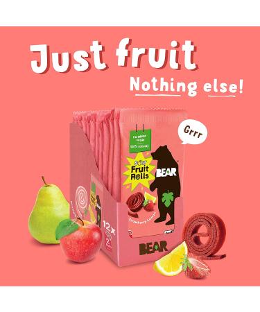 BEAR Sour Fruit Yoyos - Strawberry-Apple, No Added Sugar, Vegan, Gluten-Free, Healthy Snack (12 Pack) - Buy Online on GoSupps.com