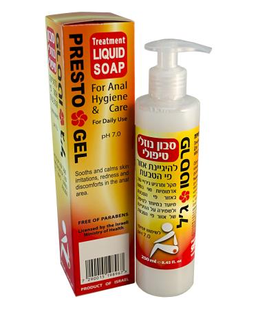 Presto Gel Hemorrhoid Treatment Liquid Soap. Soothes and Calms Skin irritations Redness and discomforts in The Anal Area. pH 7.0