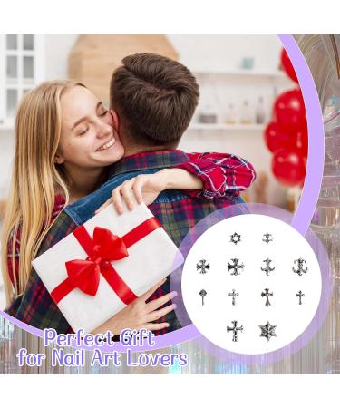 Zykort 160 PC 3D Cross Nail Charms - Silver Punk Metal Decorations for DIY Gothic Manicure - Buy Online on GoSupps.com