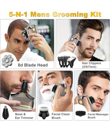 Elestyle 5-in-1 Bald Shaver for Men - Waterproof Electric Head Razor with 8 Rotating Heads Beard & Nose Hair Trimmer Kit - Buy Online on GoSupps.com