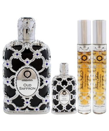 Orientica Oud Saffron for Men - 4 Pc Gift Set 2.7oz EDP Spray 2 x 10ml EDP Spray 7.5ml EDP Splash 3.3 Fl Oz (Pack of 1) - Buy Online on GoSupps.com