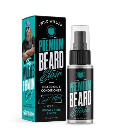 Premium Beard Oil & Conditioner by Wild Willies - Natural  Organic Ingredients Promote Fast Beard Growth  Removes Itch & Dandruff - Deep Softener Treatment Restores Moisture - 2 Oz  Cool Mint Scent Cool Mint 2 Ounce (Pac...