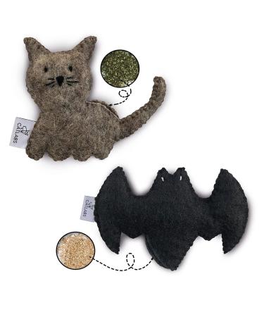 Catlabs sustainable cat toy 2er set 'Cuddly Cat' and 'fluffy bat' with catnip and valerian root |Fair manual work |Natural sheep wool without polyester |Refillable catnip and valerian root (2 Set) - Buy Online on GoSupps.com