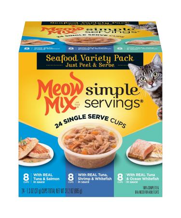 Meow Mix Simple Servings Wet Cat Food, 1.3 Ounce Cups Variety Pack: Seafood 1.3 Ounce (Pack of 24)