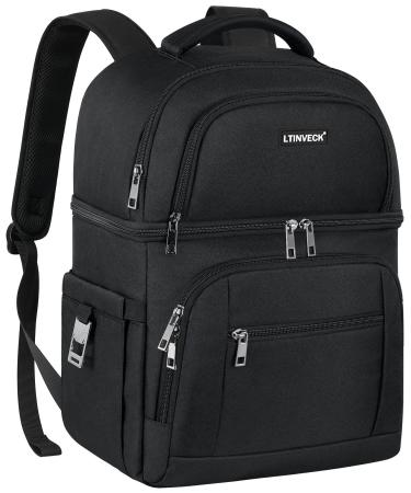 Cooler Backpack,30 Cans Insulated Backpack Cooler Leakproof Double Deck Cooler Bag for Men Women RFID Lunch Backpack Black