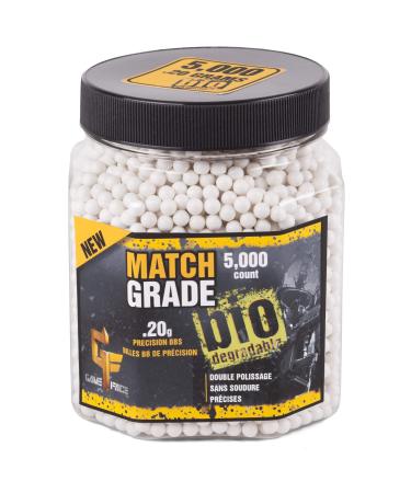 Game Face 20GBW5J 6mm Match Grade .20-Gram 6mm White Biodegradable Airsoft BBs (5000-Count)