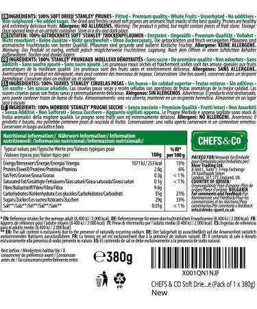 CHEFS & CO Soft Dried Prunes (Pitted) - 380g Pack | Natural Whole Fruits for Healthy Snacking | Vegan & Vitamin-Rich | Unsulfured, Additive-Free, GMO-Free - Buy Online on GoSupps.com