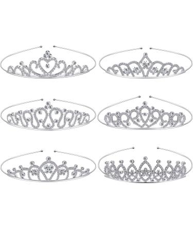 6 Pieces Girls Crystal Tiara Heart Rhinestone Tiara Crown Princess Crystal Headband for Wedding Prom Birthday Party (Delicate Style)