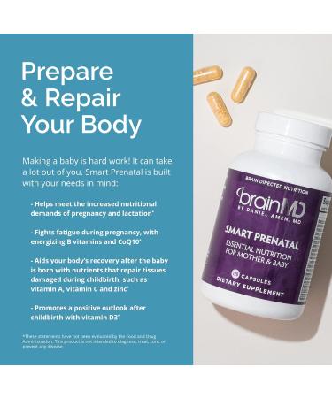 BrainMD Smart Prenatal - 120 Capsules | Multivitamin for Mom & Baby | Promotes Healthy Pregnancy & Baby Growth | Gluten-Free - Buy Online on GoSupps.com