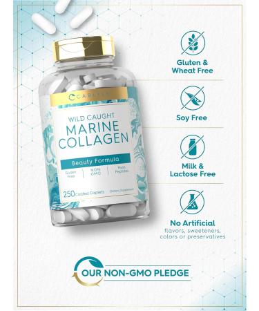 Carlyle Marine Collagen for Hair Skin and Nails | 250 Caplets | Peptides for Women and Men | Type I with Calcium | Non-GMO & Gluten Free 250 Count (Pack of 1) - Buy Online on GoSupps.com