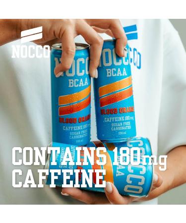 NOCCO Energy Drink BCAA 180mg Caffeine sugar free drinks enhanced with amino acids and vitamins pre workout fizzy drinks 12 x 330ml Blood Orange Del Sol - Buy Online on GoSupps.com