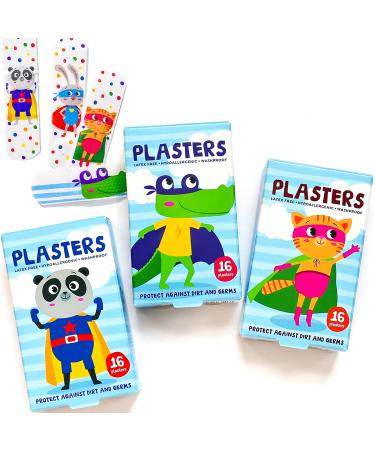 Superhero Plasters for Kids (Latex Free/Hypoallergenic/Washable/Plasters/Assorted Models) 32 Count (Pack of 1)