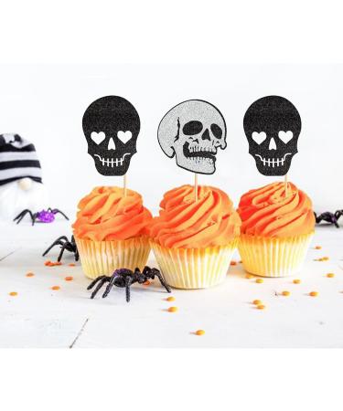 Ercadio 24 Pack Halloween Skull Cupcake Toppers Glitter Skull Cupcake Picks Halloween Horror Skull Cupcake Decors for Halloween Theme Baby Shower Birthday Party Cake Decors Pattern 11 - Buy Online on GoSupps.com