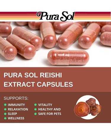 Pura Sol Reishi Mushroom Capsules 10,000mg - Ganoderma Powder Extract Supplement for Immune Support & Longevity - Heart Health, Mood & Stress Management - Gluten-Free & Vegan - 60 Capsules - Buy Online on GoSupps.com