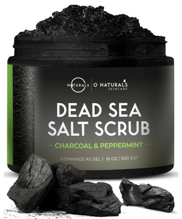 O Naturals Activated Charcoal Mens Body Scrub  Dead Sea Salt Scrub for Men  Anti-Aging Mens Skin Care  Charcoal Natural Body Exfoliating Scrub  Mens Face Scrub  Hand scrub & Body Polish 18oz
