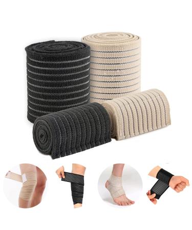 Elfzone Universal Calf Compression Sleeves - 4 Packs - Adjustable Compression Belt for Knee Brace Ankle Brace Wrist Brace Elbow Brace and Calf Sleeve Black & Skin Color Elastic Bandages