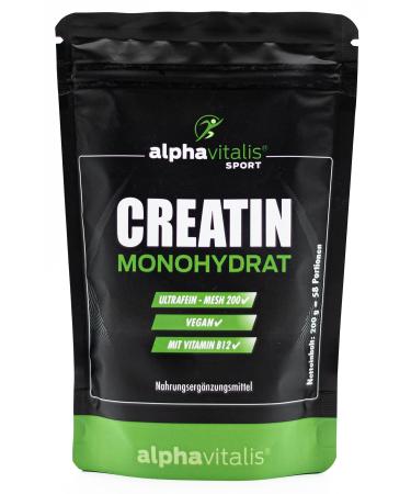 Creatin Monohydrate Pulver 200G (Mesh 200) - Creatine Monohydrate Powder - High -dose Creatine Monohydrate Powder Vegan - Creatin Monohydrate with B12 for Bodybuilding Kraftsport & Fitness 200g bags