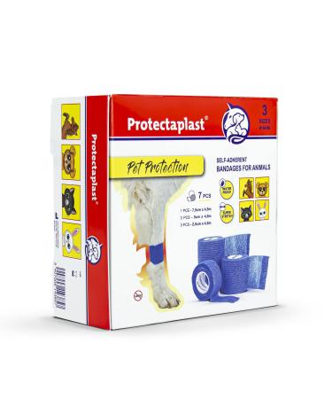 Protecta plast Self -adhesive band 7 Set for pets (3 sizes) - self -adhering bandage without latex & glue for dogs cats horses - dog & cat association material wounds & joints 7.5cm x 4.5m 5cm x 4.5m 2.5cm x4.5m