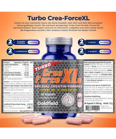 Buy Goldfield Crea Force XL - High Dose Creatine Capsules (60 Tablets) | No Water Retention & Unique Creatine Complex for Optimal Performance - Buy Online on GoSupps.com