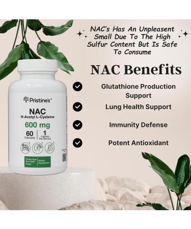 PRISTINE'S N-Acetyl L-Cysteine (NAC) Immunity Lung & Liver Support Supplement Capsules - 600MG 60 Day Supply - Potent Antioxidant - Vegan Gluten Free Non GMO - Buy Online on GoSupps.com