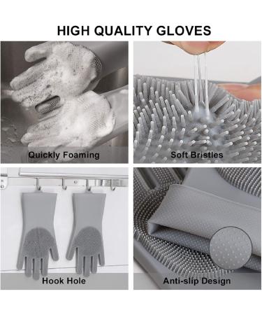 Dishwashing Gloves YIWANDA Reusable Silicone Pair of Rubber Scrubbing Gloves for Dishes Cleaning Gloves Magic Washing Gloves with Sponge Scrubbers for Kitchen Bathroom Car(Grey) - Buy Online on GoSupps.com