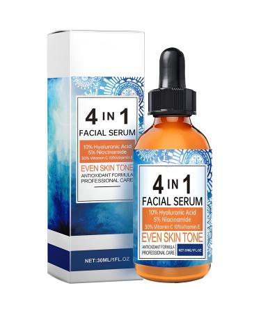 CHDGSJ 4 in 1 facial serum with 30 vitamin C 10 hyaluronic acid 5 niacinamide 10 vitamin E antiaging serum for dark spots fine lines wrinkles even complexion 30ml