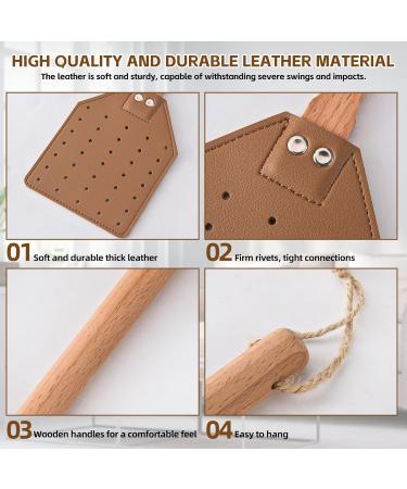 1 Pcs Leather Fly Swatter with Wood Handle Durable Heavy Duty Fly Insects Catcher for Indoor Outdoor Wooden Design Fly Killer Pest Control Bug Swatter Manual for Spiders Flies Bees Mosquitoes Black - Buy Online on GoSupps.com