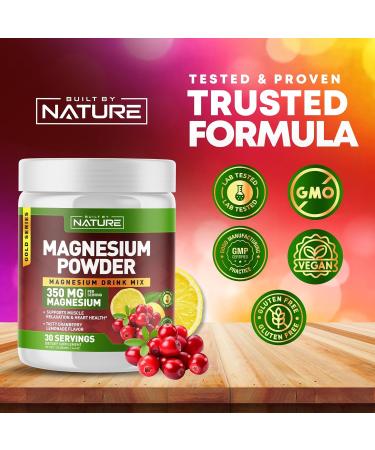 Built by Nature Magnesium Powder - Anti-Stress Drink Mix for Calm & Regularity - Magnesium Citrate Supplement - Relaxation Muscle & Heart Support - Cranberry Lemonade Flavor - 30 Servings - Buy Online on GoSupps.com