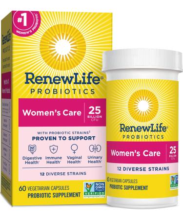 Renew Life Women's Probiotics 25 Billion CFU Guaranteed, 12 Strains, Shelf Stable, Gluten Dairy & Soy Free, 60 Capsules, Feminine Health, Women's Care, (Pack May Vary)