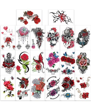 Qpout 20 Sheets Flower Temporary Tattoos for Women  Rose Temporary Tattoos Realistic  Half Sleeve Tattoos for Women  Rose Flower Skull Butterfly Fake Tattoos Stickers for Adults Girls