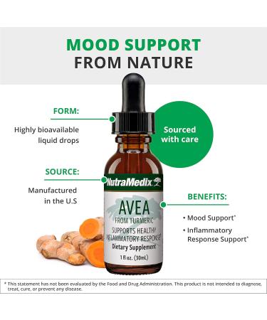 NutraMedix Avea Turmeric Extract - Liquid Turmeric Supplement for Stress Mood Support & Promoting a Healthy Inflammatory Response - Daily Stress Relief Drops (1oz / 30ml) 1 Fl Oz (Pack of 1) - Buy Online on GoSupps.com