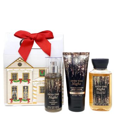 Bath and Body Work INTO THE NIGHT 3 pc Holiday Mini Gift Box Set - Fragrance Mist - Body Cream and Shower Gel - Travel Size