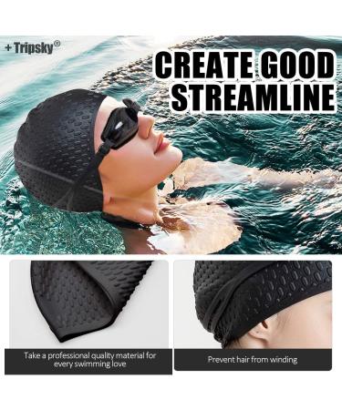 Tripsky Silicone Swim Cap - Ideal for Curly Short to Long Hair - Unisex Bathing Cap for Men and Women - Black - Buy Online on GoSupps.com